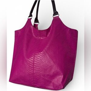 Neiman Marcus Pink Textured Embossed Leather Tote Large Hobo Bag Purse